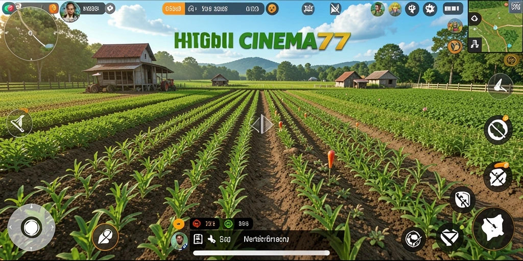 Tampilan gameplay CINEMA77 dengan ladang yang luas dan tanaman subur.