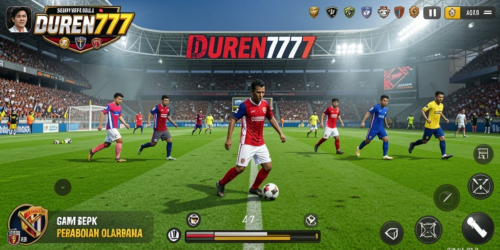 Screenshot dari gameplay DUREN777 yang menunjukkan aksi sepak bola seru.
