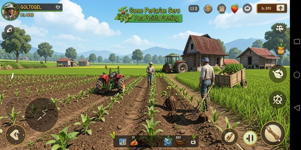 Screenshot utama GOLTOGEL menampilkan aktivitas bertani yang seru dan interaktif.