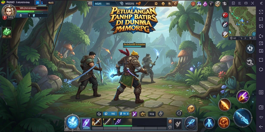 Screenshot MG525 menampilkan pertarungan epik antar karakter di dunia fantasi.
