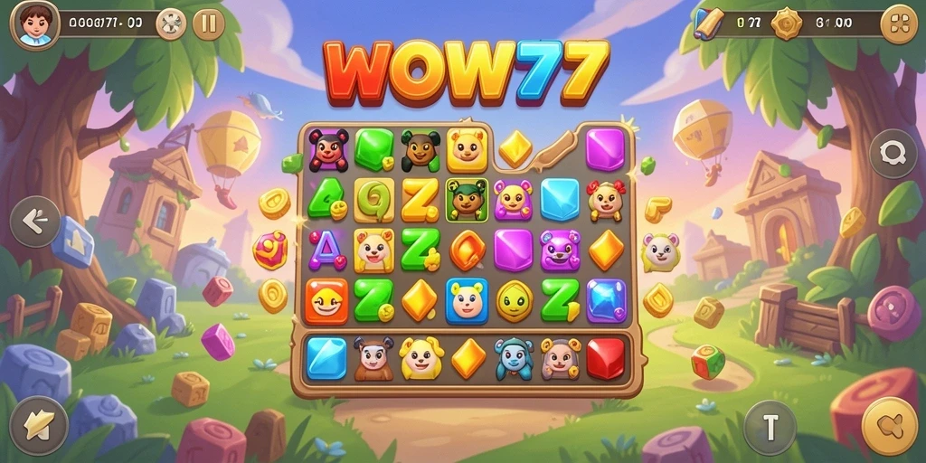 Screenshot gameplay WOW77 menampilkan aksi seru dalam gaya Match-3.